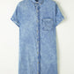 Pocketed Button Up Half Sleeve Denim Dress