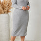 Plus Size Square Neck Long Sleeve Slit Dress