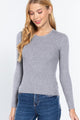 ACTIVE BASIC Full Size Ribbed Round Neck Long Sleeve Knit Top GREY