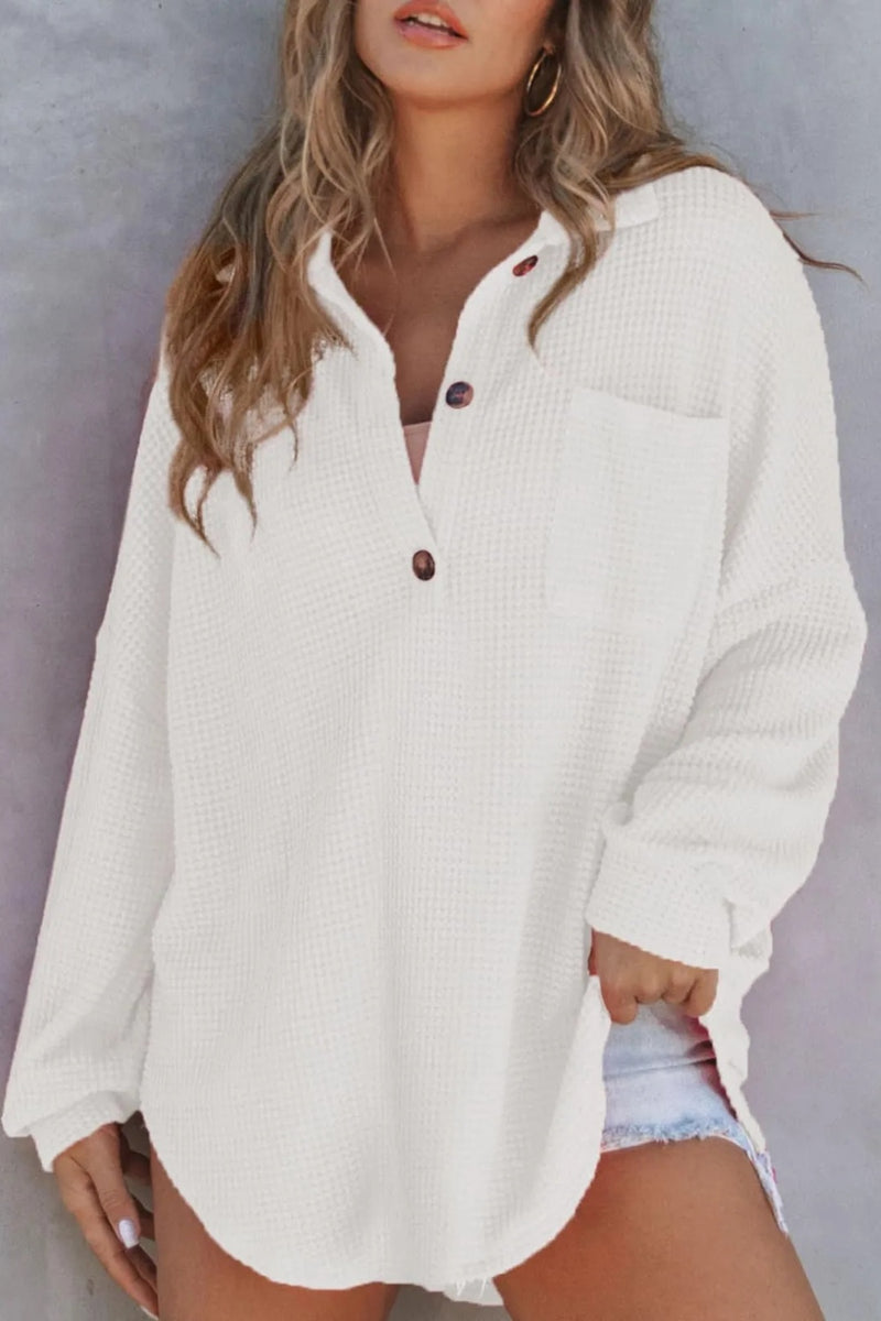 Half Button Long Sleeve Sweatshirt White