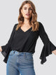 V-Neck Flounce Sleeve Blouse Black