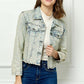 Veveret Multi Color Stripe Rhinestone Raw Hem Denim Jacket