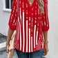 Striped Notched Half Sleeve Blouse