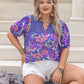 Plus Size Printed Notched Short Sleeve Blouse