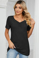 Ruched Heathered Short Sleeve T-Shirt Black