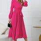 V-Neck Long Sleeve Tie Waist Midi Dress