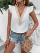 Full Size Ruffled V-Neck Tank White