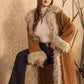 Plus Size Furry Trim Open Front Long Sleeve Coat