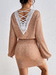 Lace Detail V-Neck Mini Dress Tan