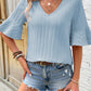 Textured V-Neck Flounce Sleeve Blouse