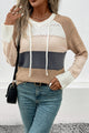 Perfee Color Block Drawstring Hooded Sweater Khaki
