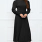 Round Neck Flounce Sleeve Pleated Dress