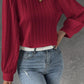 Textured Round Neck Long Sleeve Blouse