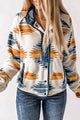 Geometric Snap Button Long Sleeve Jacket Multicolor