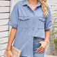 Collared Neck Short Sleeve Denim Jacket