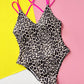 Leopard Plunge Spaghetti Strap One-Piece Swimwear