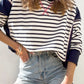 Slit Exposed Seam Striped Long Sleeve Sweatshirt