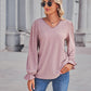 Eyelet V-Neck Flounce Sleeve Blouse