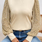 Leopard Print Long Sleeve Ribbed Knit Blouse