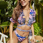 Printed Flounce Sleeve Tie-Waist Bikini Set