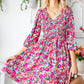 Floral Smocked V-Neck Flounce Sleeve Dress