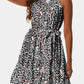 Printed Tie Waist Frill Trim Dress