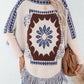 Fringe Geometric Long Sleeve Poncho