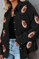 Sequin Football Button Up Long Sleeve Jacket Black