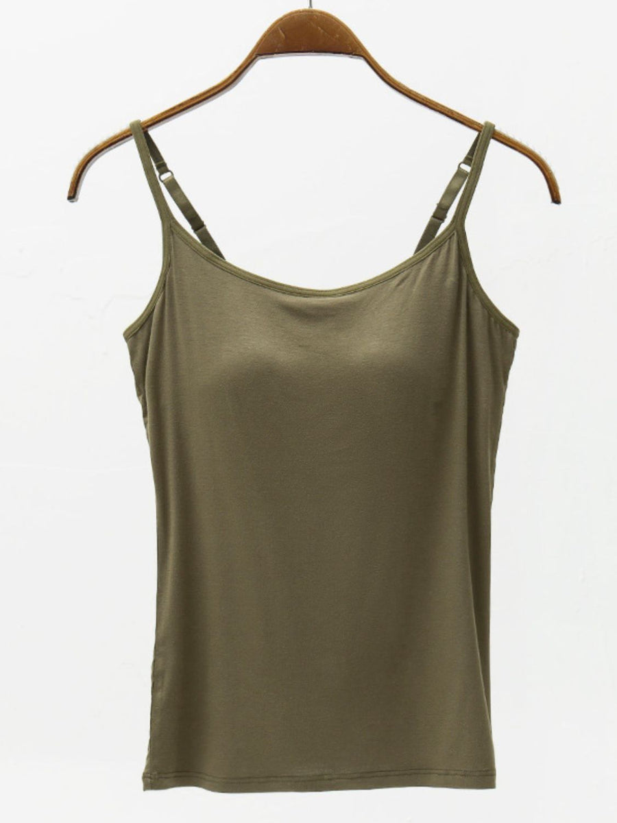Full Size Adjustable Strap Modal Cami with Bra Army Green