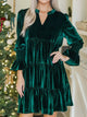 Velvet Tiered Notched Mini Dress Dark Green