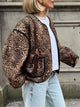 Perfee Leopard Open Front Long Sleeve Jacket Leopard