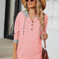 Drawstring Striped Long Sleeve Hoodie