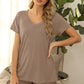 V-Neck Short Sleeve Top and Drawstring Shorts Lounge Set