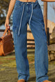 Loose Fit Drawstring Jeans with Pocket Medium