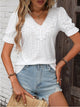 Eyelet Lace Detail V-Neck Flounce Sleeve Blouse White