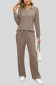 Ribbed Long Sleeve Top and Pocketed Pants Set Mocha
