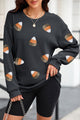 Sequin Round Neck Long Sleeve Sweatshirt Black