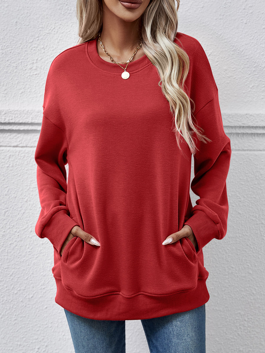 Dropped Shoulder Sweatshirt with Pockets Deep Red