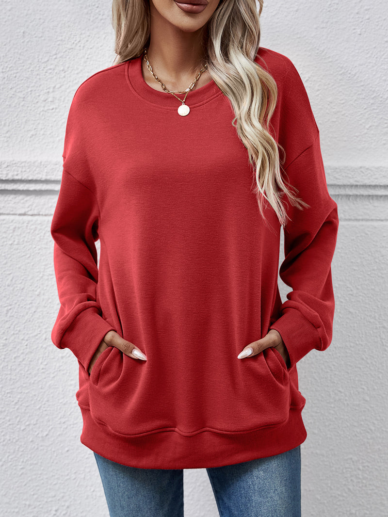 Dropped Shoulder Sweatshirt with Pockets Deep Red