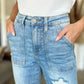 Judy Blue Full Size Distressed Straight Jeans with Patch Pockets