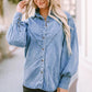 Collared Neck Lantern Sleeve Denim Top