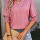 Notched Lantern Sleeve Blouse