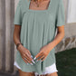 Mandy Ruched Square Neck Short Sleeve Blouse