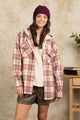 Drawstring Plaid Long Sleeve Hooded Jacket Dusty Pink