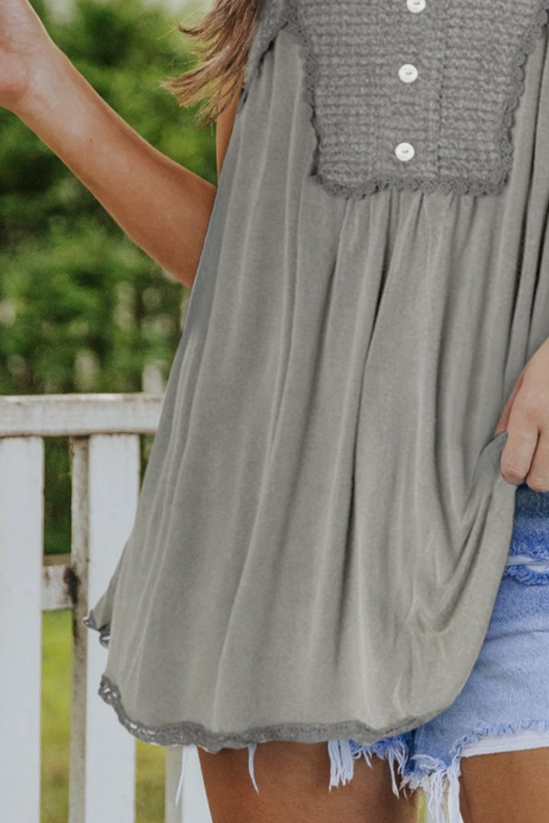 Decorative Button Scoop Neck Tank