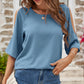 Textured Round Neck Split Sleeve Top