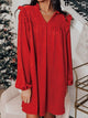 Textured Ruffled Trim Loose Fit Mini Dress Deep Red