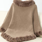 Fuzzy Trim Texture Three-Quarter Sleeve Poncho