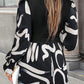 Devine Collared Neck Black And White Color-Contrast Print Long Sleeve Shirt