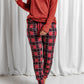 Round Neck Top and Drawstring Plaid Pants Lounge Set